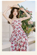 Vintage Pleated Rose Print Slip Dress