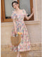 Puffy Sleeve Vintage Colorful Print Dress