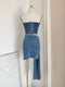 Draped Bow Denim Top + Skirt 2pcs Set