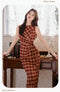 Retro Drawstring Plaid Dress + Knit Cardigan