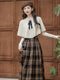 Vintage Academia Caped Top + Plaid Long Skirt 2pcs Set