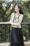 Romantic Lace Trim Knit Cardigan + Vest + Long Skirt 3pcs Set