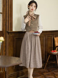 Vintage Vest+Blouse+Plaid Skirt