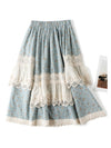 Cute Lace Trim Floral Skirt