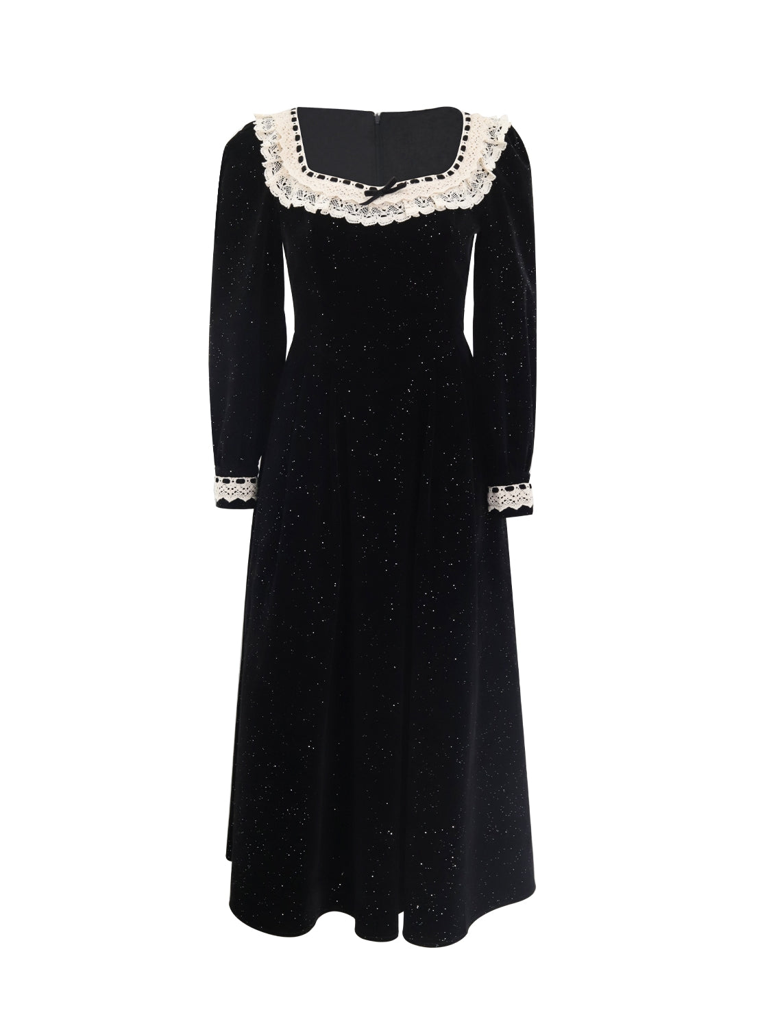 Vintage Lace Neck Velvet Dress The Cottagecore