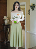 Retro Romance Knit Top + Fresh Green Skirt 2pcs Set