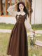 Vintage Academia Blouse + Overall Dress 2pcs Set