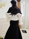 Vintage Caped Coat + Puffy Blouse + Fishtail Skirt 3pcs Set