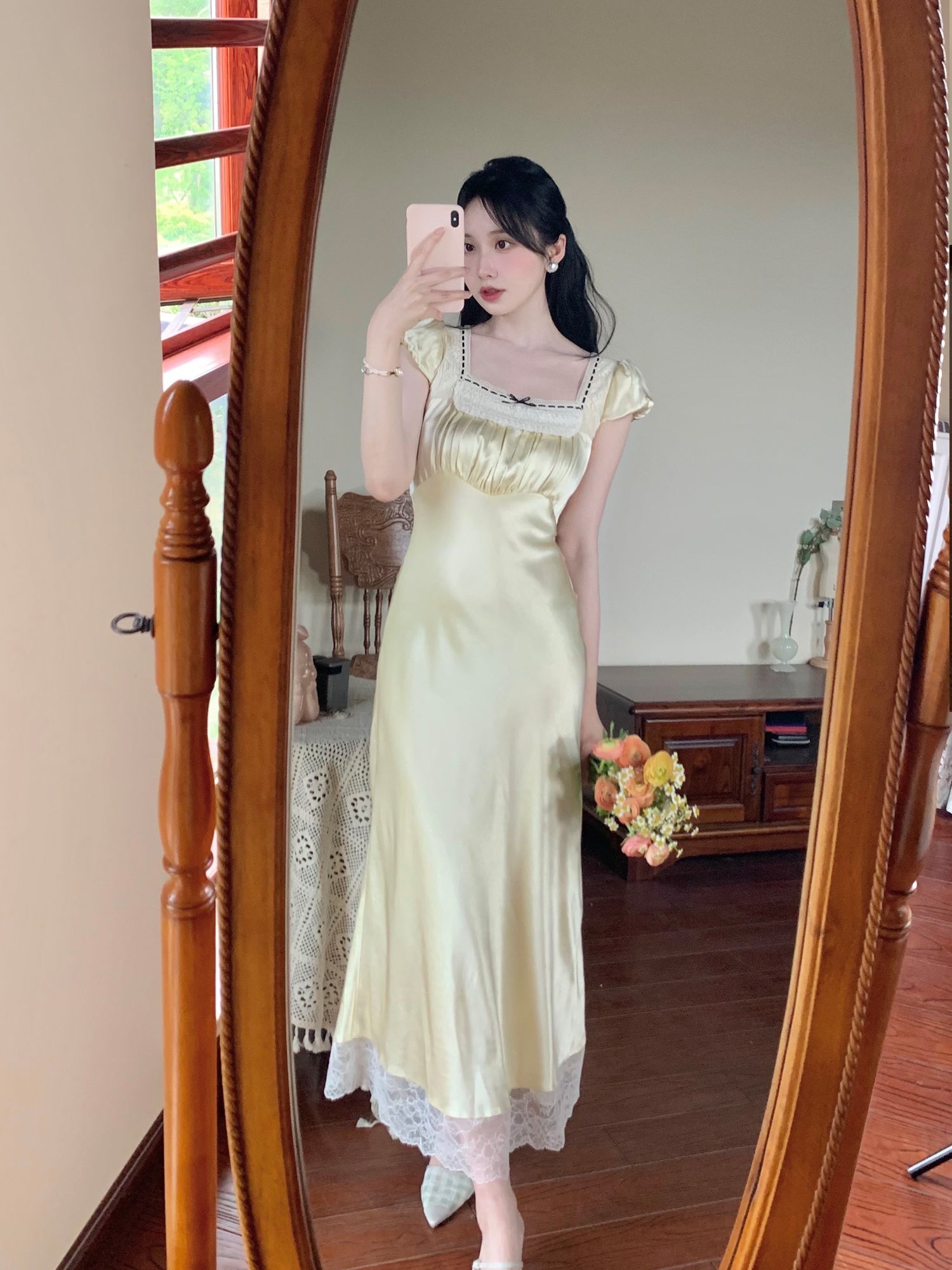French Satin Lace Dress– The Cottagecore