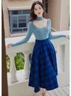 Hollow Out Knit Top + Plaid Skirt 2pcs Set