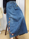 Floral Embroidered Denim A Shape Skirt