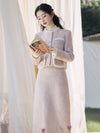 Elegant Fuzzy Quilted Top + Long Skirt 2pcs Set