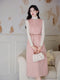 Romantic Caped Coat + Knitted Top + Overall Dress 3pcs Set (Belt Included)