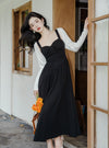 Black Retro Slip Dress + Knit White Cardigan