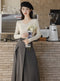 Detachable Cape Knit Top + Midi Skirt 2pcs Set