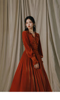 Classy Ruffled V Neck Red Velvet Dress