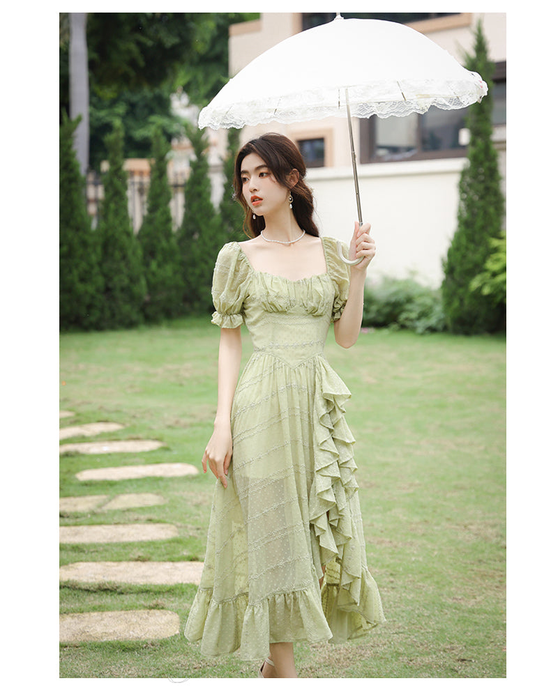 Ruffled Sweetheart Neck Dress with Slit main image 0