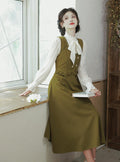 Vintage Elegant Striped Overall Dress + Royal Blouse