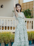 Romantic Lace Trim Collar Print 2 Way Dress