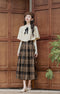 Vintage Academia Caped Top + Plaid Long Skirt 2pcs Set