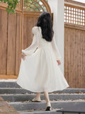 Long Sleeve Square Neckline White Dress