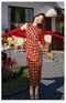 Retro Drawstring Plaid Dress + Knit Cardigan