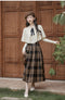 Vintage Academia Caped Top + Plaid Long Skirt 2pcs Set