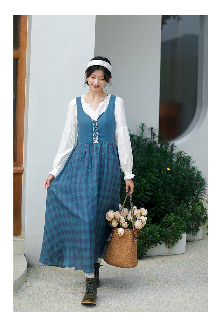 Countryside Farmcore Linen Overall Dress / White Shirt– The Cottagecore