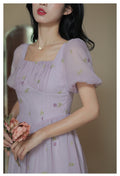 Vintage Square Neckline Embroidered Dress