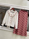 Romantic Ruffled Sleeve Embroidery Shirt + Plaid Fishtail Skirt 2pcs Set