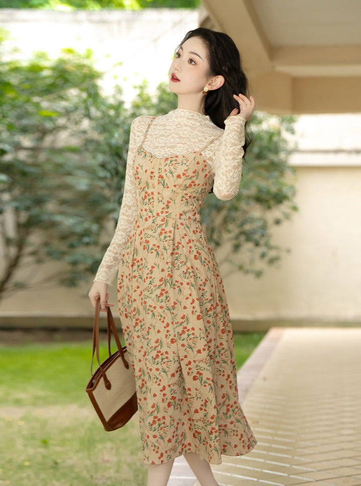 Vintage Floral Lacing Bustier 2pcs Dress main image 0