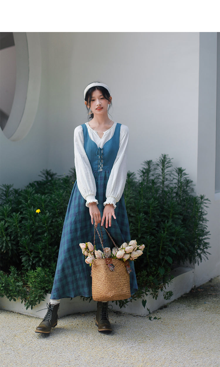 Countryside Farmcore Linen Overall Dress / White Shirt– The Cottagecore