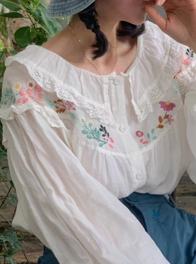 Forestcore Embroidered Linen Blouse– The Cottagecore
