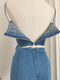 Draped Bow Denim Top + Skirt 2pcs Set