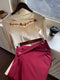 French Embroidery Floral Neck Top +Wine-red Skirt 2pcs Set