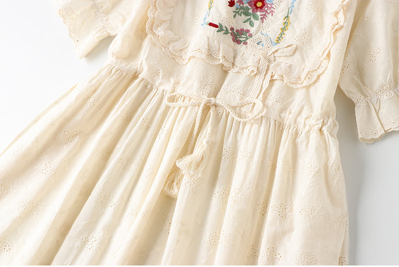 Farmcore Embroidered Dress With Drawstring