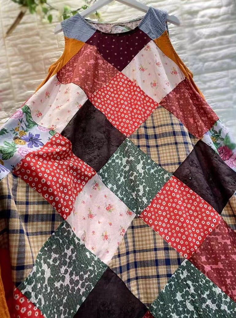 Sleeveless Patchwork A Shape Dress– The Cottagecore
