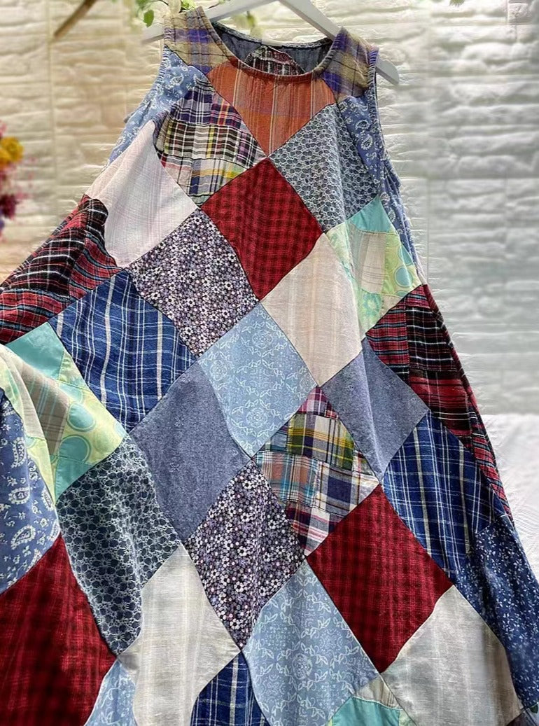 Sleeveless Patchwork A Shape Dress– The Cottagecore