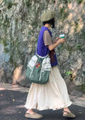 Lace Trim Drawstring Linen Shoulder Bag