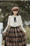 Vintage Academia Caped Top + Plaid Long Skirt 2pcs Set