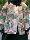 Round Collar Floral Print Quilted Jacket