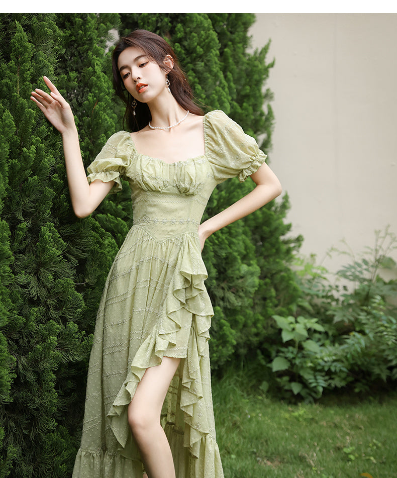 Square Slits Romantic Square Neckline Ruffled Slit Dress– The Cottagecore
