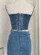 Draped Bow Denim Top + Skirt 2pcs Set