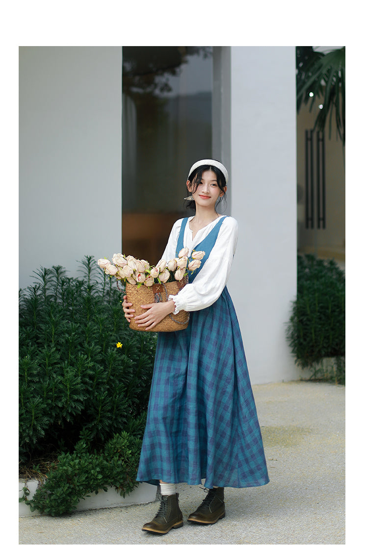 Countryside Farmcore Linen Overall Dress / White Shirt– The Cottagecore