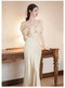 Elegant Pleated Puffy Sleeve Hollow Out Party Dress
