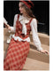 Romantic Academia Cotton Blouse + Plaid Vest + Skirt 3pcs Set