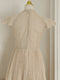 Beige Embroidered Pleated Dress