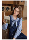 Vintage Academia Striped Blouse + Denim Vest + Skirt 3pcs Set