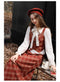 Romantic Academia Cotton Blouse + Plaid Vest + Skirt 3pcs Set