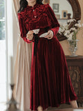 Velvet Royal Bishop Blouse + Lace Up Pinafore Dress 2pcs Set